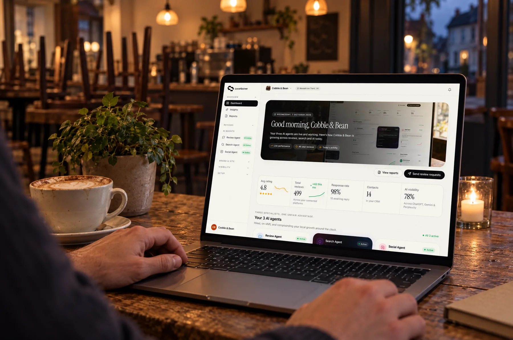 The Cobble & Bean dashboard open on a laptop after closing time
